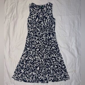 Ralph Lauren Navy & White Patterned V-Neck Dress
